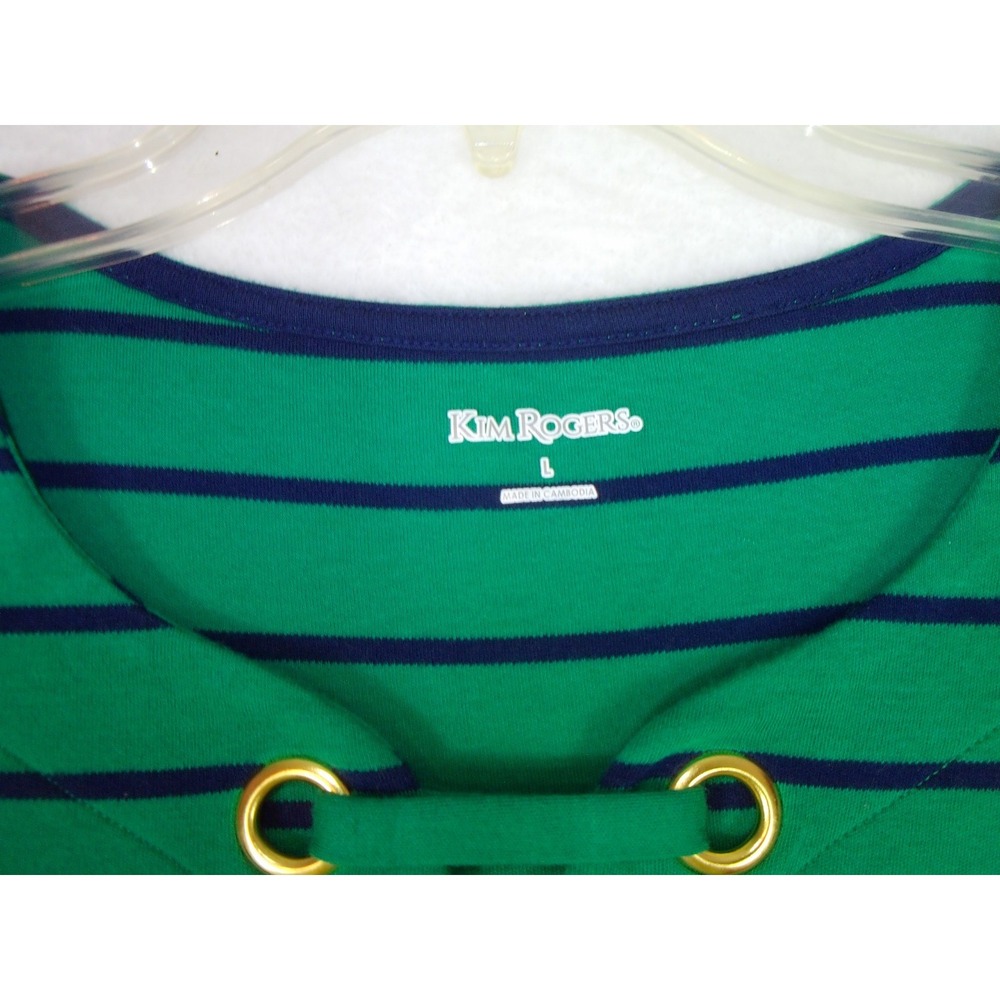 Kim Rogers Women's Long Sleeve Top Green Navy Stripes Nautical‎ Coastal - Picture 3 of 6